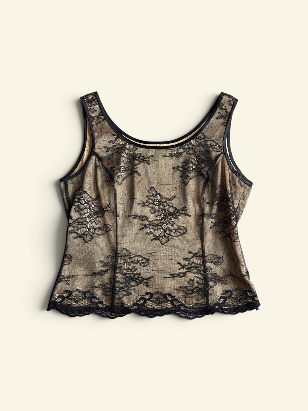 Vintage Y2K Kasper Black Gold Lace Tank Top Floral Sleeveless Blouse Size 6 Goth